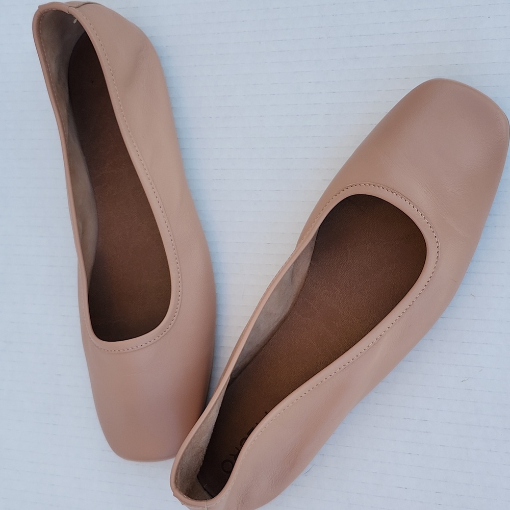 Pilcro Blush Pink Leather Square-Toe Ballet Flats - Picture 7 of 8